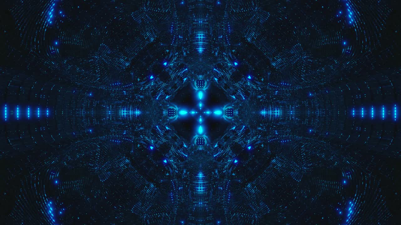 A dynamic tunnel video features swirling blue lights and patterns that seamlessly loop, providing an engaging motion background for screensavers and live wallpapers