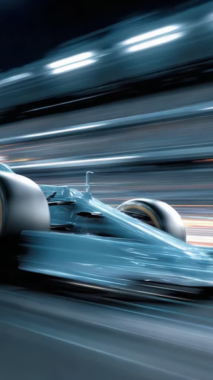 Dynamic High-Speed Racing Scene Captured: A Close-Up View of a Sports Car Racing Through a Night Circuit, Detailed Motion Blur and Engaging Lighting Effects