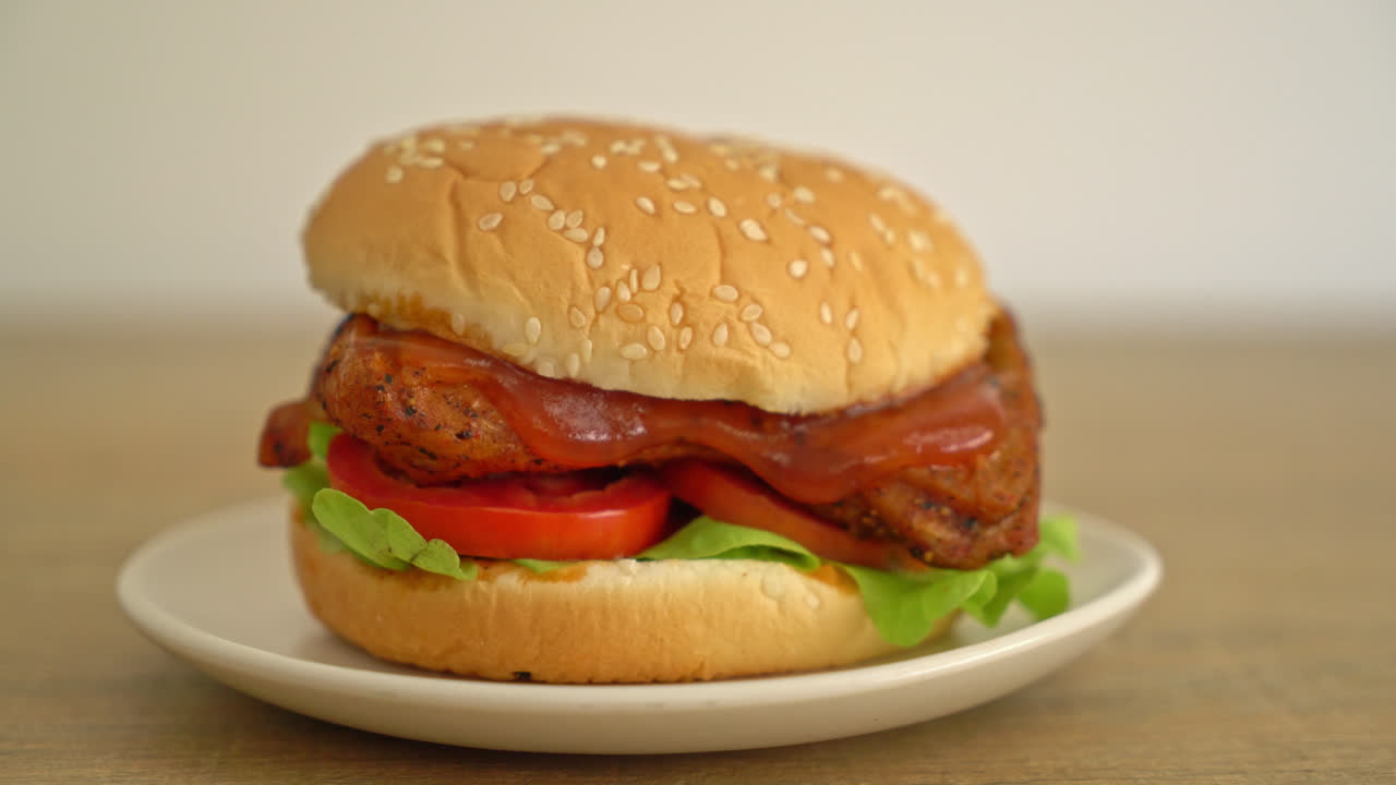 hamburguesa de pollo a la parrilla con salsa en el plato