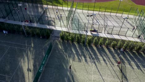 multi sports court in salamanca, spain, aerial drone shot.