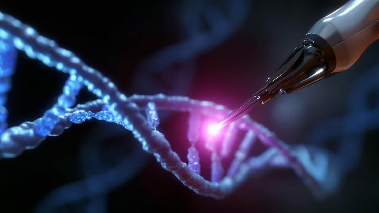 A Cutting-Edge Visualization of Advanced Genetic Engineering Techniques Demonstrating the Precision Tools Interacting with DNA Helix, Highlighting the Future of Biotechnology and Genetic Modification