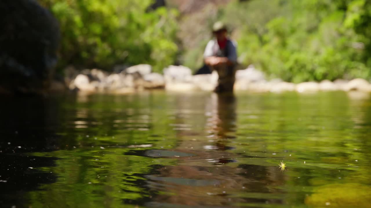 pescador pescando con la mosca en el río