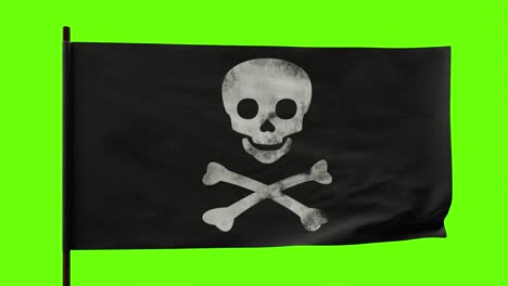 alter pirat jolly roger, der mit der flagge winkt. schädel und knochen 4k-loop-animation auf dem grünen bildschirm