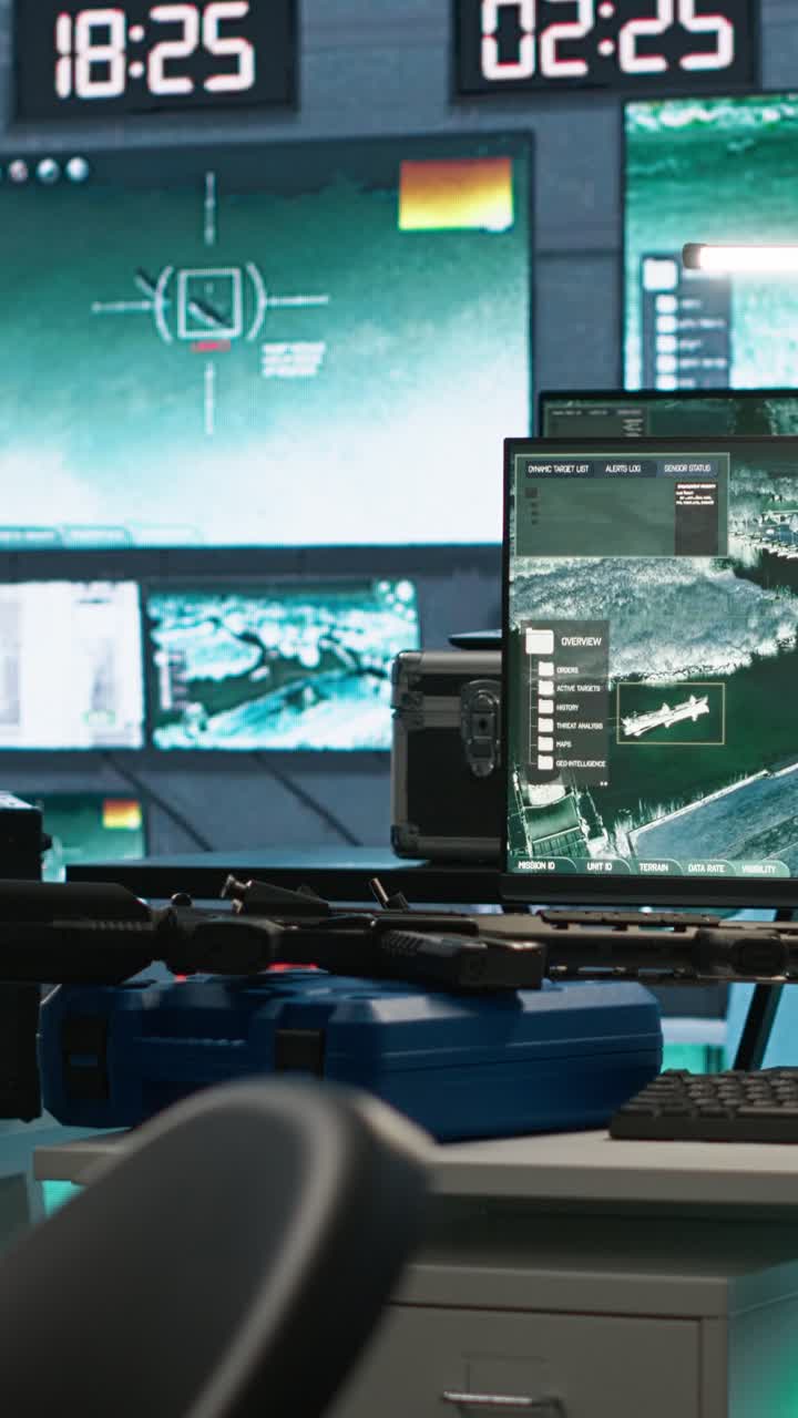 Vertical video Empty military base of operations with radar systems