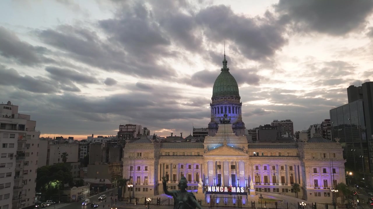 drone Congressional Plaza and Congress of Buenos Aires Argentina illuminated at night