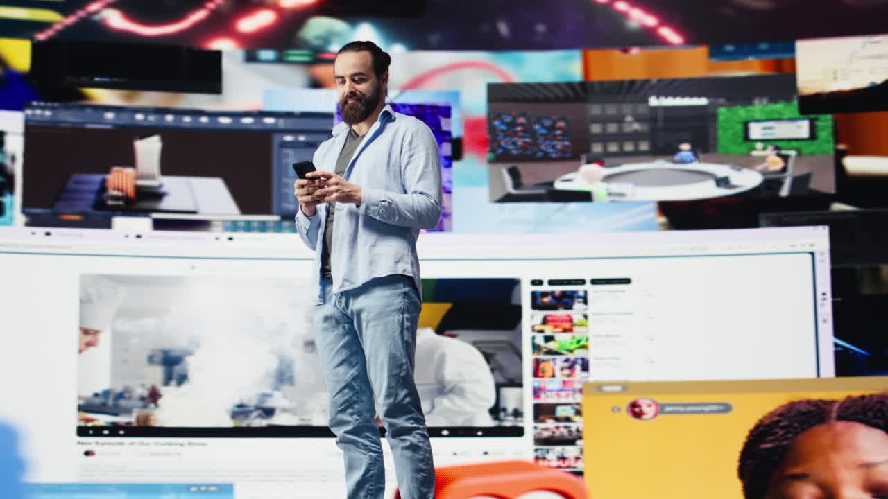 High tech web lifestyle of an internet user checking real time notifications