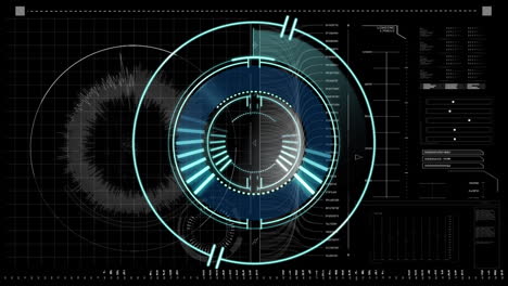 animation des scope-scannings über die datenverarbeitung auf schwarzem hintergrund