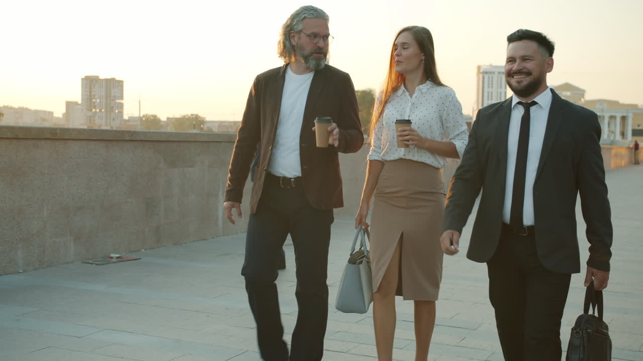 Business Professionals Walking and Discussing