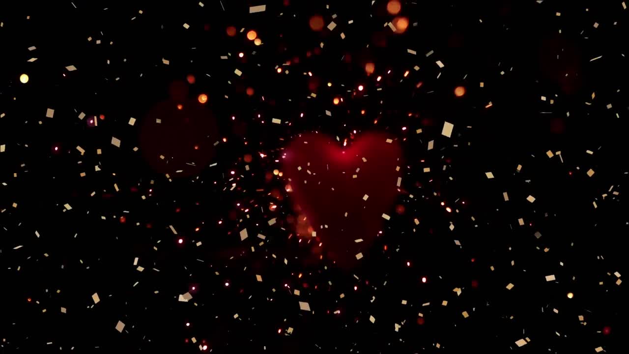 Animazione di coriandoli che cadono con cuori rosa su sfondo nero