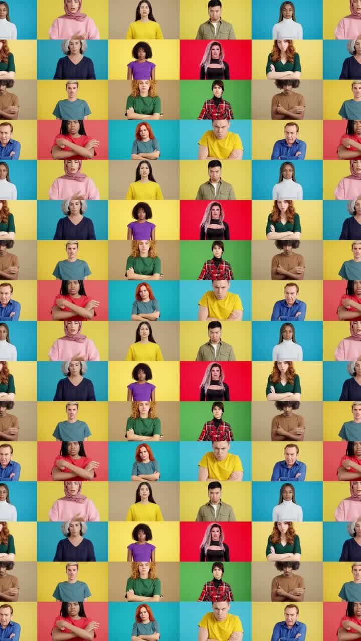 Persone diverse che esprimono emozioni in una griglia
