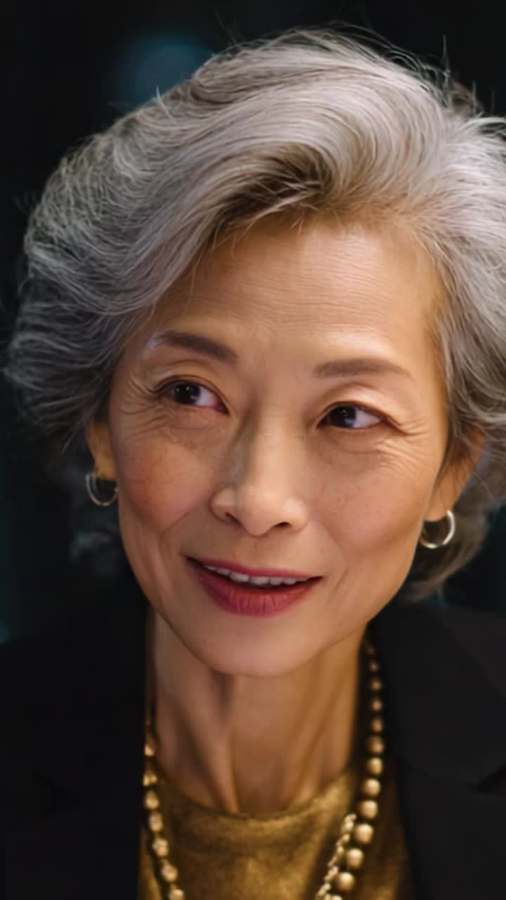 A woman with distinguished silver hair engages in a meaningful conversation, showcasing her poise and wisdom during an intimate moment in a sophisticated setting