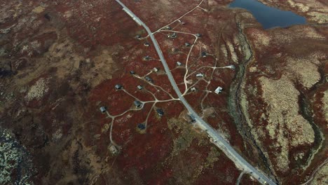 Mountain-cottages-on-the-side-of-a-mountain-road-looks-like-a-giant-tree-from-above