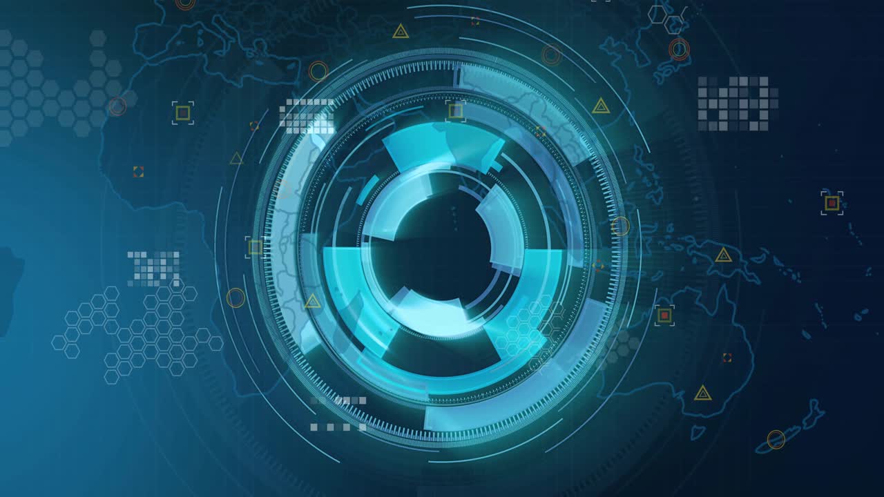 Single thin ring appearing, holo interface expanding and rotating over teal map for monitoring