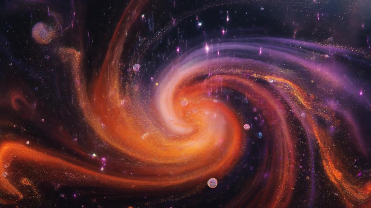 Abstrakt spiralgalakse med glødende partikler og kosmisk støv