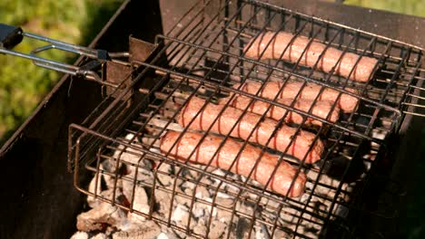 sausages are fried on the grill.