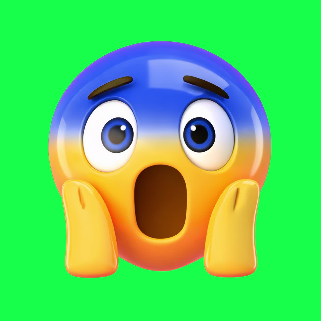 Shocked and surprised 3d emoticon character animation, transparent 4K video, green screen