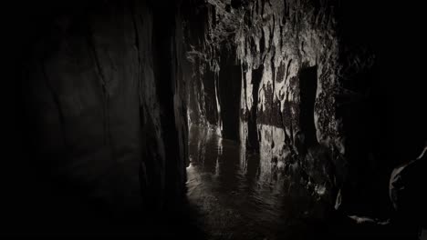 dark cave by the ocean with light beaming through the end of the tunnel