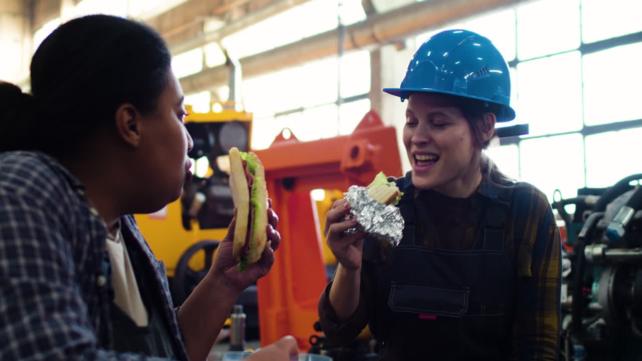 Workers on a break in the factory