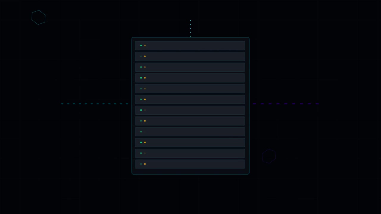 Animación de rack de servidores digital con luces de estado parpadeantes