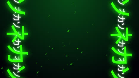 animación de escritos chinos y puntos verdes sobre un fondo verde oscuro