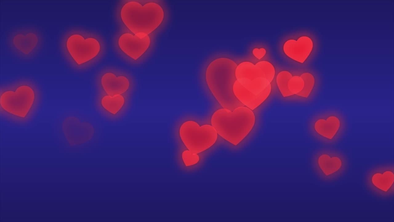 날아다니는 은 심장, 추상적인 입자, 파란색 배경 루프