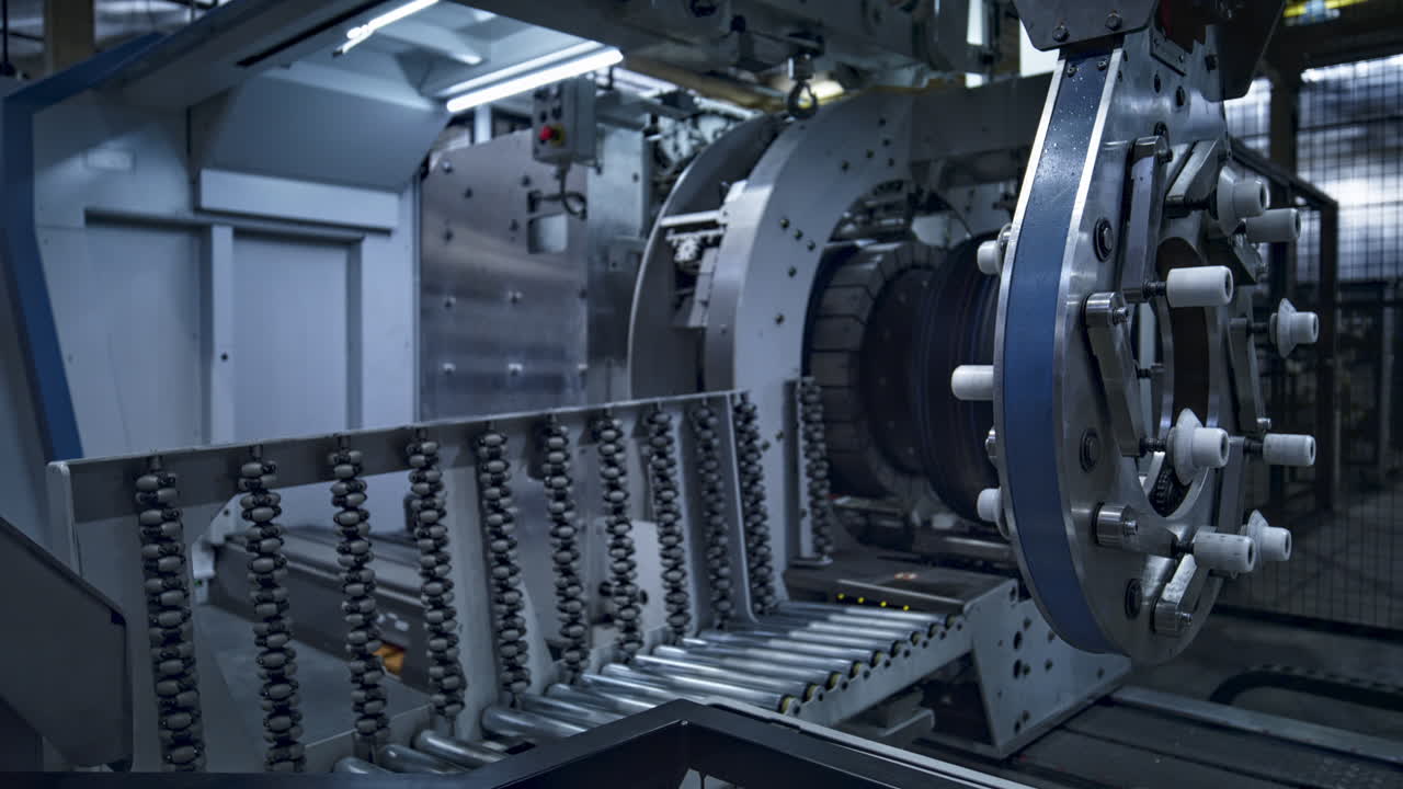 현대 산업 기계 를 사용 하여 생산 하는 타이어 공장 직원