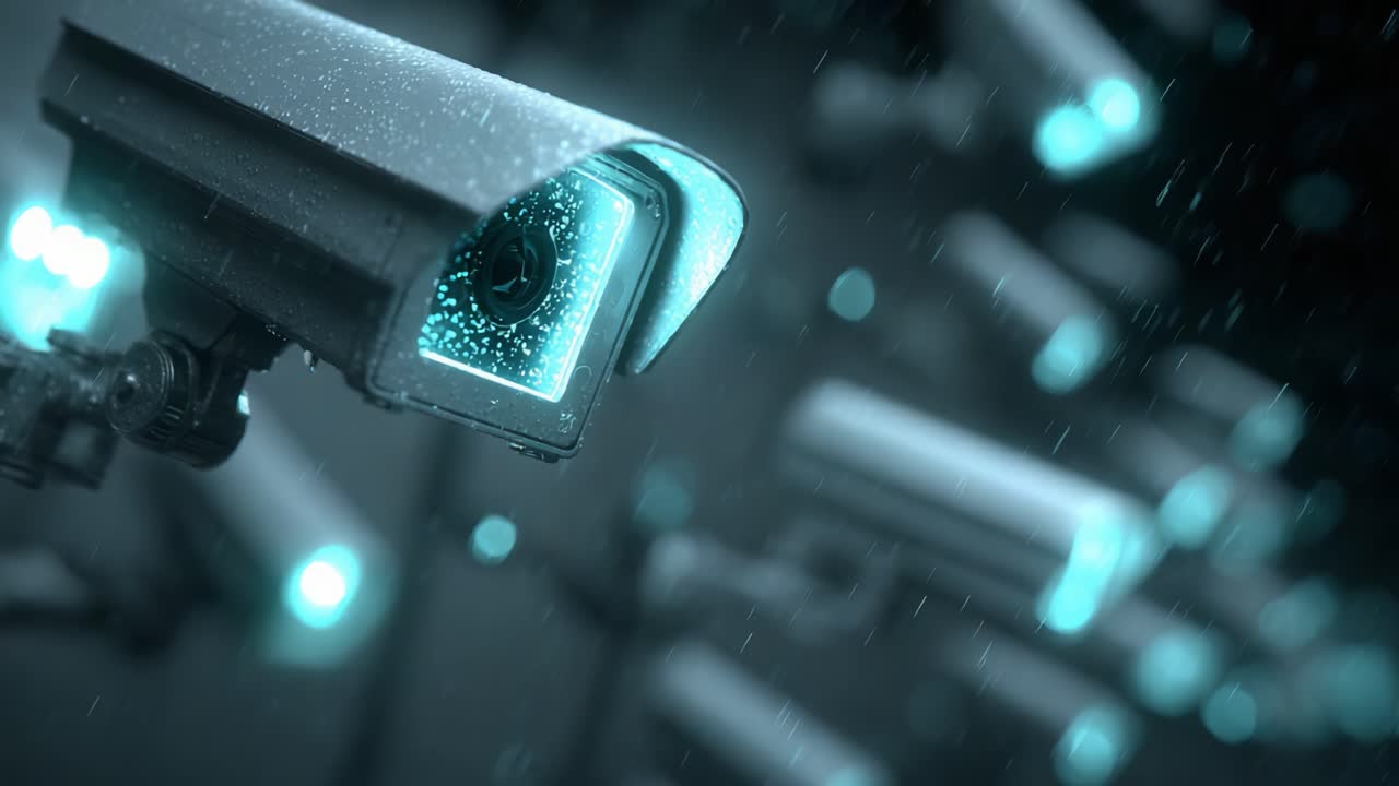 Surveillance Innovations: A Close-Up Examination of Cutting-Edge CCTV Cameras Capturing Rain-Drenched Details and Sophisticated Monitoring Technologies