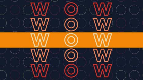 animation of wow text repeated over colorful circles on black background