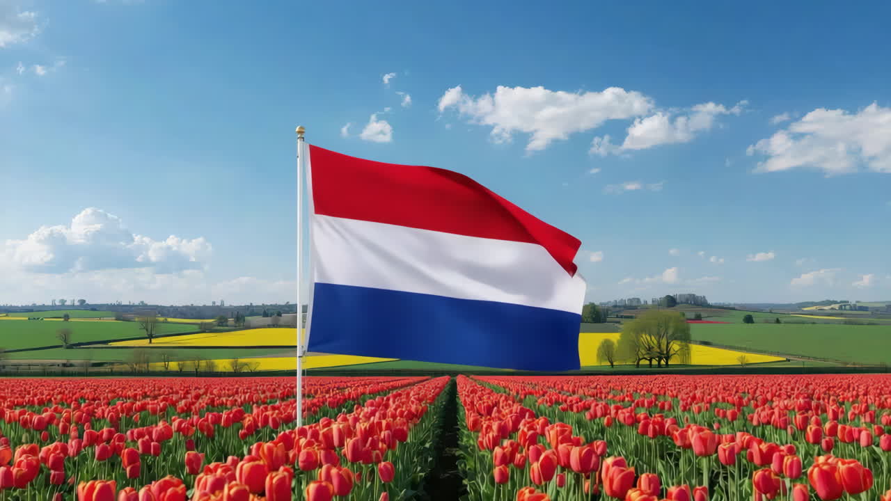 Dutch flag in a tulip field