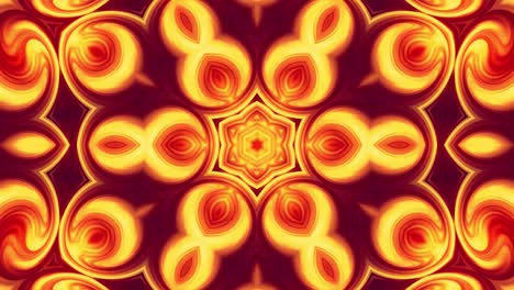 4k bucle sin costuras fondo abstracto como mandala adornado con ornamento de patrón en forma de flor rojo-amarillo o estrella hecha de gradientes fluidos. animación suave