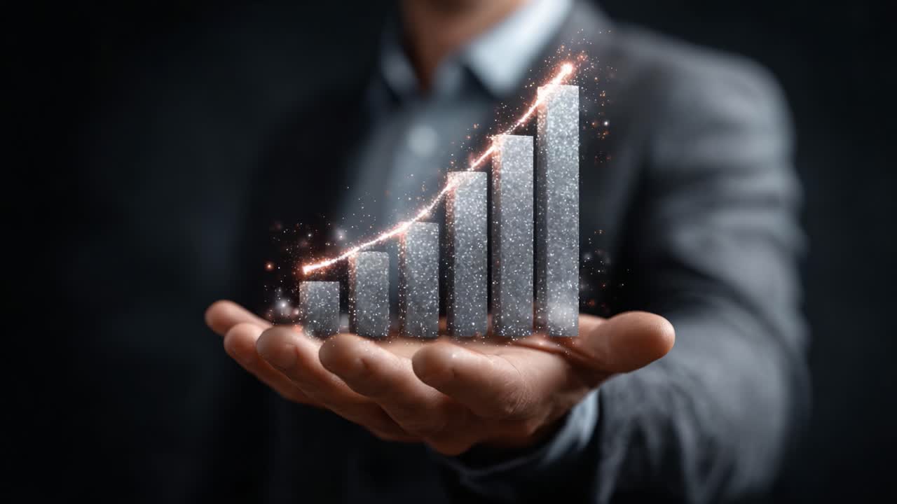 Demonstrating Growth and Progress: A Hand Holding a Sparkling Graph Indicating Positive Trends and Success in Business, Finance, or Personal Development