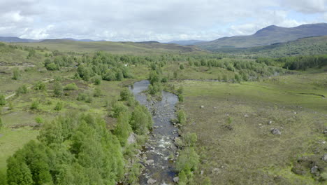 an aerial view of river moriston on a sunny day in the scottish highlands