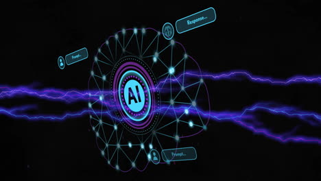 animation of ai digital data processing over scope on black background