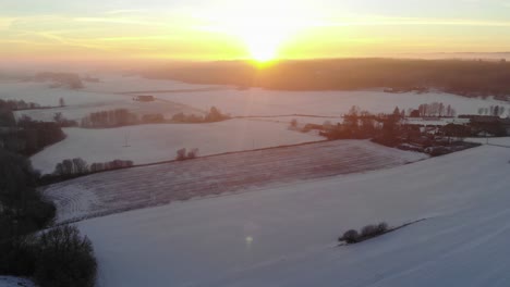 Winter-sunrise-in-Tønsberg,-Norway.-4k-drone-footage