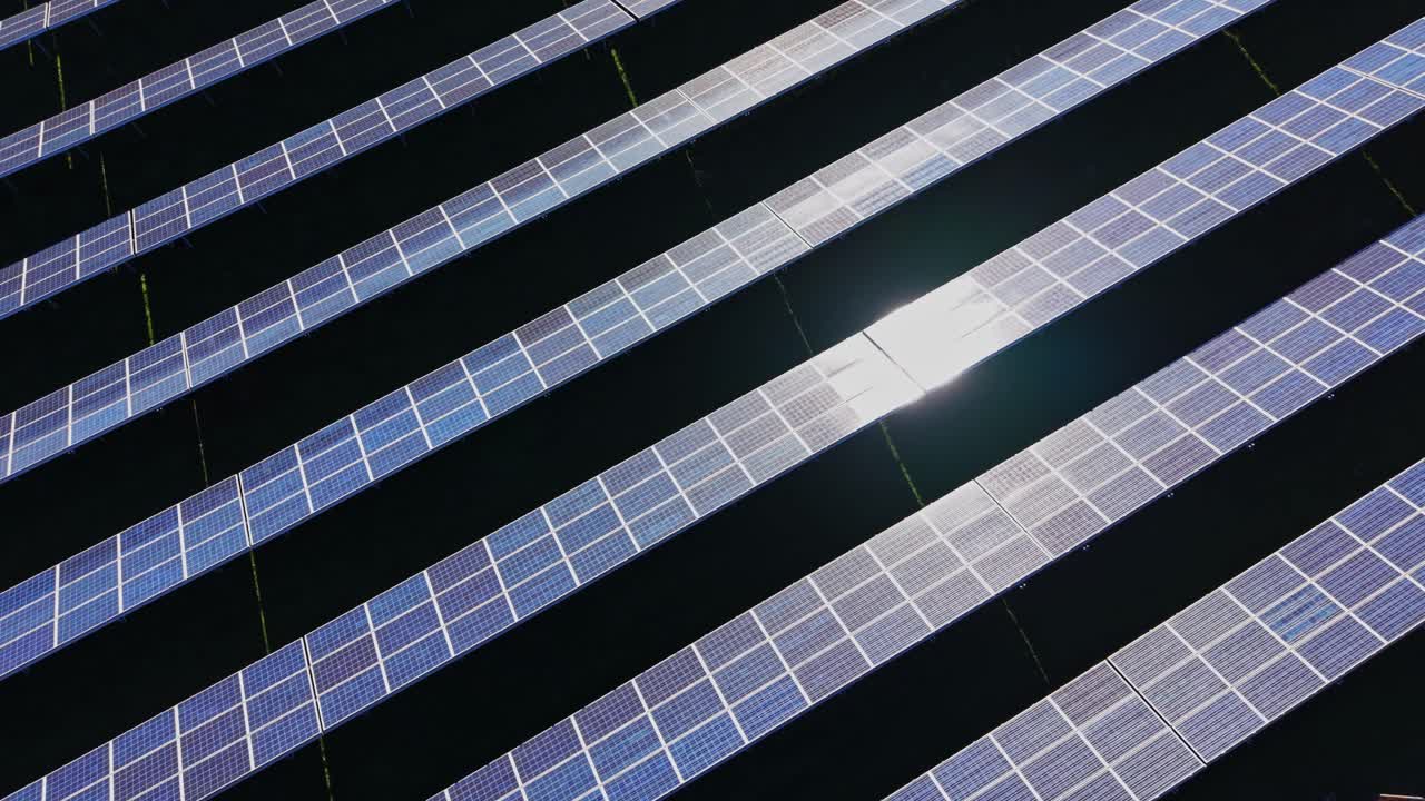 I pannelli solari catturano la luce del sole in un grande campo durante le ore diurne