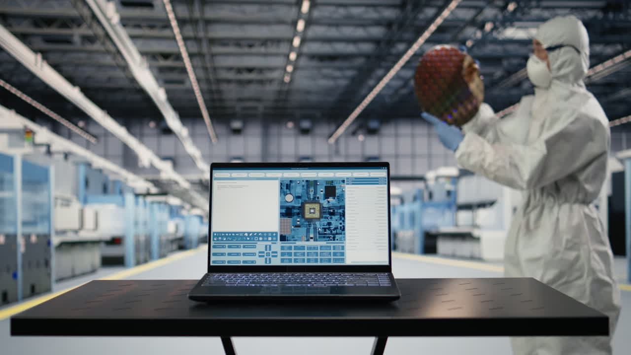 Microchip foundry engineer monitoring PCB components hardware fabrication