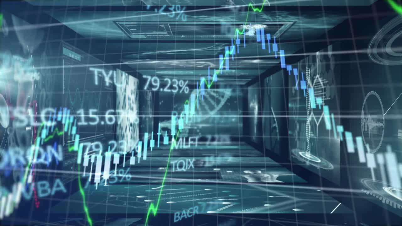 Animation of financial data processing over multiple screens with medical data processing