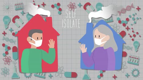 Animation-of-self-isolated-over-two-people-wearing-face-masks