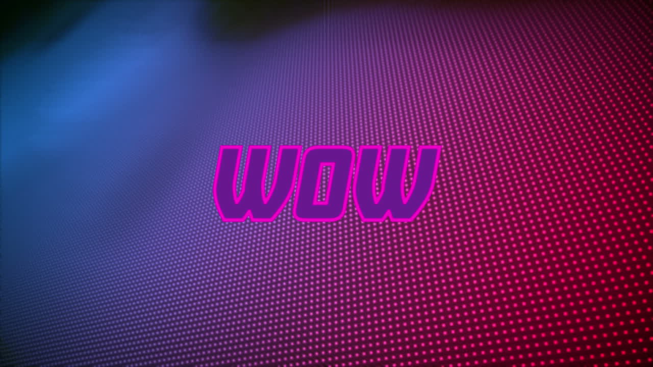 animación de texto wow sobre fondo púrpura y rosa