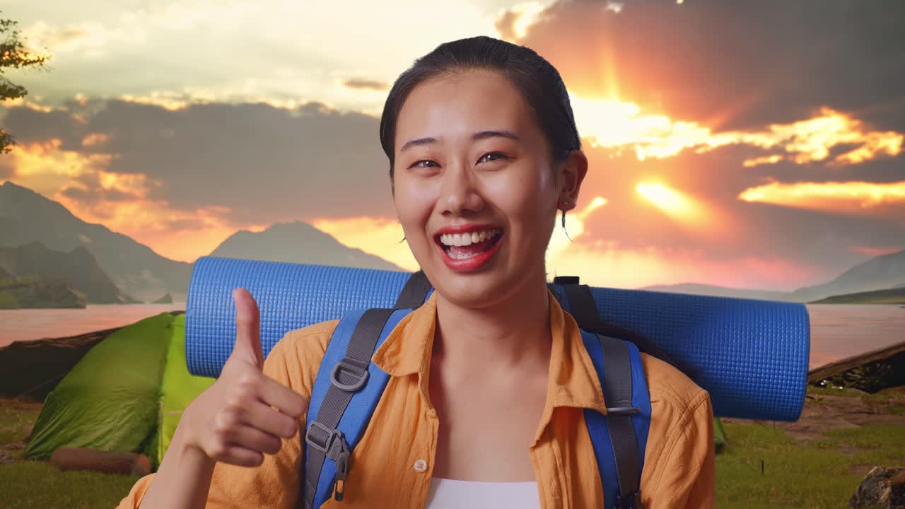 Happy Woman on a Camping Trip