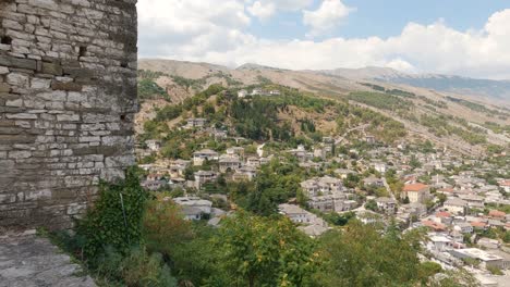 panoramic to the historic gjirokastër city center from fortress, albania