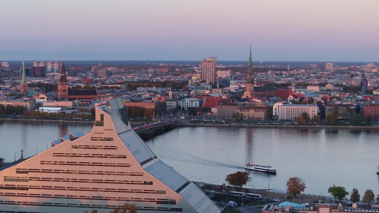 Stunning Aerial View of Riga, Latvia at Sunset