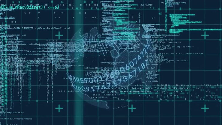 Animation of data processing and networks of connections over grind