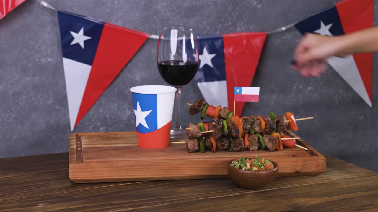 Chile Fiestas Patrias Chilean Flag background wine glass Anniversary national day anticuchos