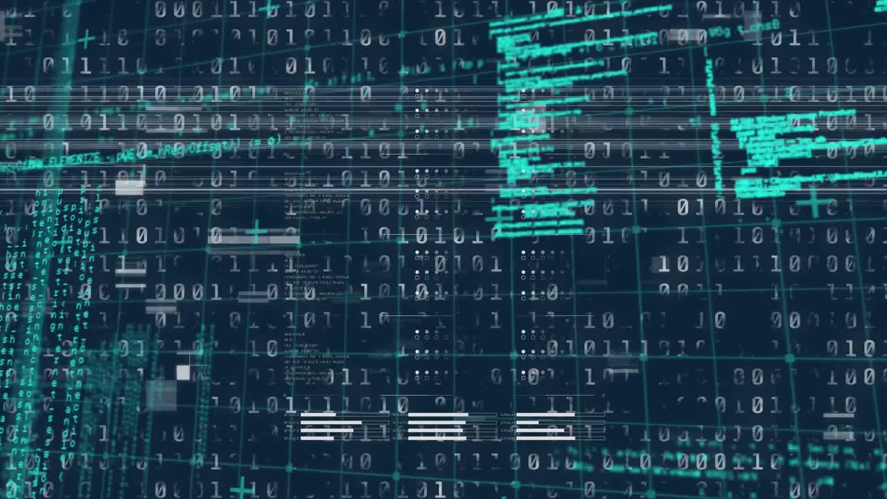 Animation of data processing and binary coding over grid
