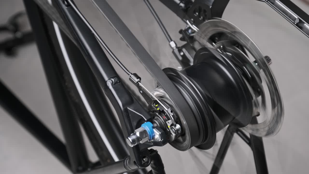 el cubo planetario en una bicicleta de transmisión por correa giratoria, mecanismo de cambio de marcha trasera