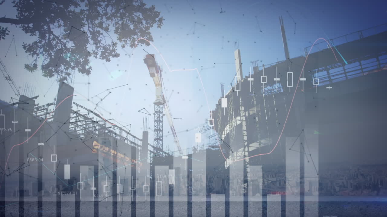 animación de estadísticas con procesamiento de datos sobre el paisaje urbano
