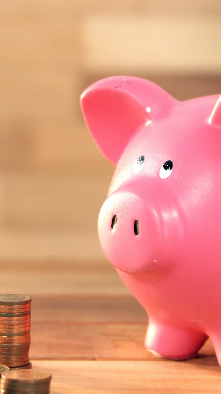 Woman putting coin in piggy bank