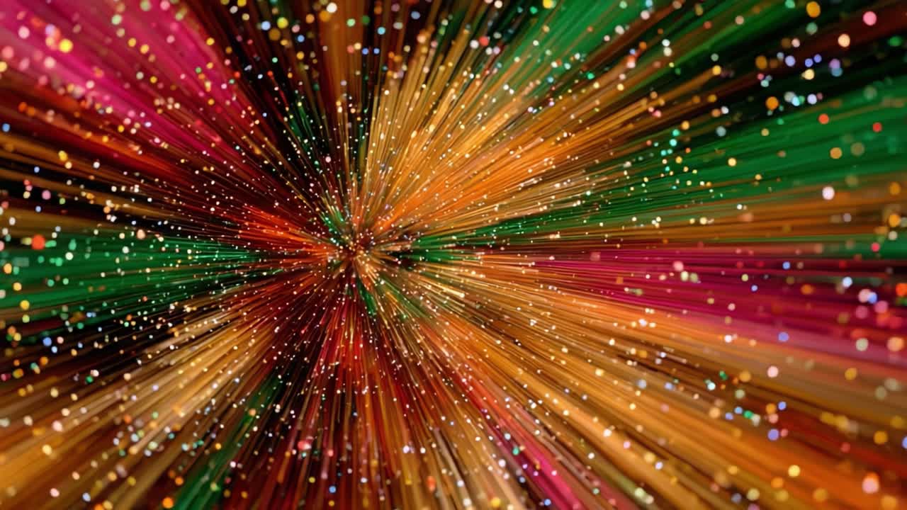 A Vibrant Explosion of Colorful Light Streams and Glittering Particles Capturing the Essence of Dynamic Motion in a Stunning Abstract Visual Display