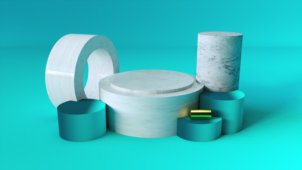 escenario azul con podio geométrico y elementos, generado por computadora. representación 3d del fondo del estudio